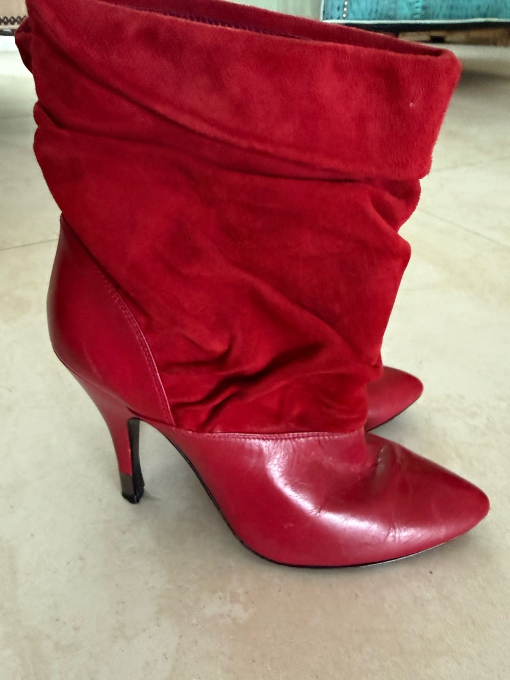 Vintage Italian Red Leather Slouch Boots. 36